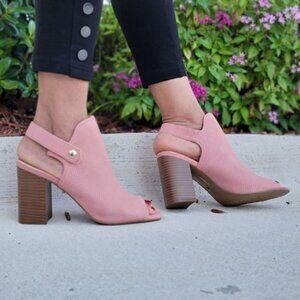 Peep Toe Chunky Heel Slingback Booties Blush Color